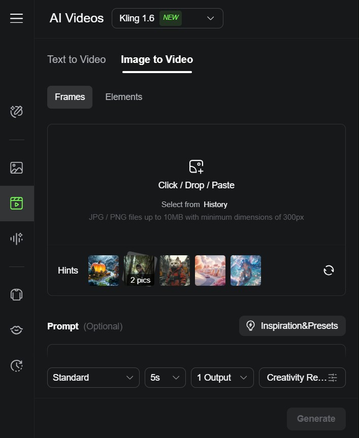 Seleccionar la opción Image to Video.